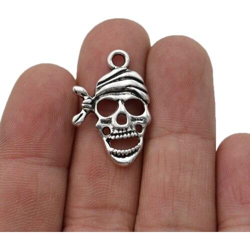 10pcs Antique Silver Plated Skull Charm Pendants for Jewelry Making Bracelet DIY Accessories 28x19mm