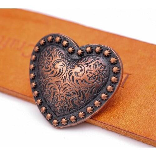 10PCS WESTERN HEADSTALL HORSE TACK LOVE HEART ANTIQUE COPPER FLORAL BERRY SADDLE LEATHERCRAFT CONCHOS 1-1/8" SCREWBACK