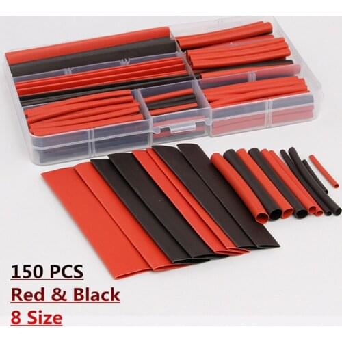 150Pcs/Set Heat Shrink Tubing Ratio 2:1 Polyolefin Tube Sleeving Shrinkable Wrap Electrical Wire Cable Connectors Assortment