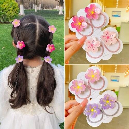 Cute girls 2 PCS cherry blossom hair bands children little girl a hair elastic rope rope flower hair accessories tire baby