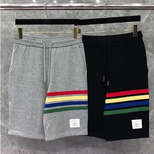 2021 Fashion Brand Casual Men Summer Solid Color Stripes Cotton Sports Trousers Knee Length Jogger Track Shorts