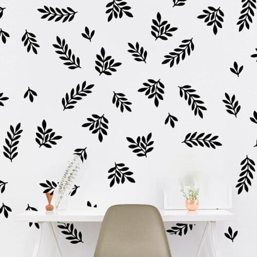 Cartoon 60Pcs Floral Leaf Wall Sticker Baby Nusery Kids Room Floral Leaves Nature Wall Decal Bedroom Vinyl Decor