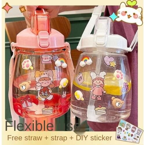 600/1100/1300/1600 ML Water Bottles 20.2/37/44/54Oz Plastic Water Cup Woman Summer Large-capacity Sucking Tube Cup Adult Bottle