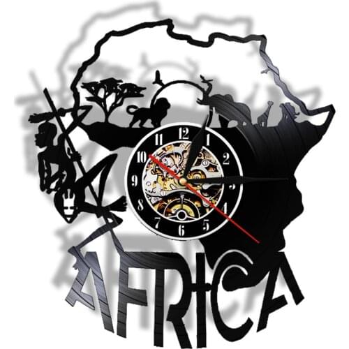 Africa Decor Vinyle Record Wall Clock Africa Artwork Wall Clock Home Decor with Night Light Handmade Gift Living room Decoration