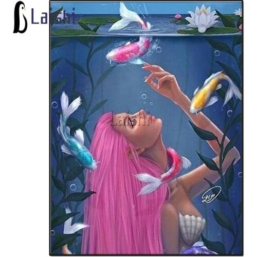 Water Fairy Diamonds Embroidery Full Drill Square Round Diamond Painting Mermaid Koi Fish Landscape Mosaic Needlework Paintings