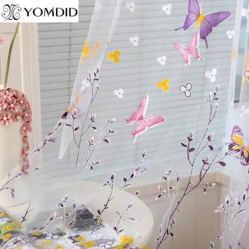Butterflies Tulle Curtain Butterflies Branches Printed Curtains for windows living room Tulle woven floral cortinas hot sale