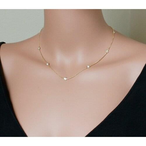 Basic 925 sterling silver cz station chain 18" bezel 3mm cz link chain necklaces