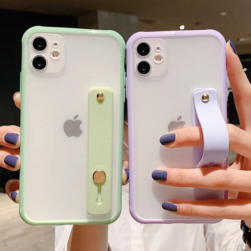 Wrist Strap Candy Color Phone Case For iPhone 12 SE2020 11 11Pro Max XR XS Max X 6S 7 8 Plus Shockproof Bumper Transparent Cover