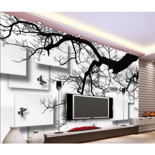 Photo wall murals wallpaper 3d stereoscopic wallpaper Hand-painted 3d stereo big tree block TV backdrop