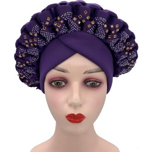 Diamonds Glitter African Auto Gele Headtie Female Head Wrap Muslim Headscarf Bonnets Islam Headwear Wedding Party Hat