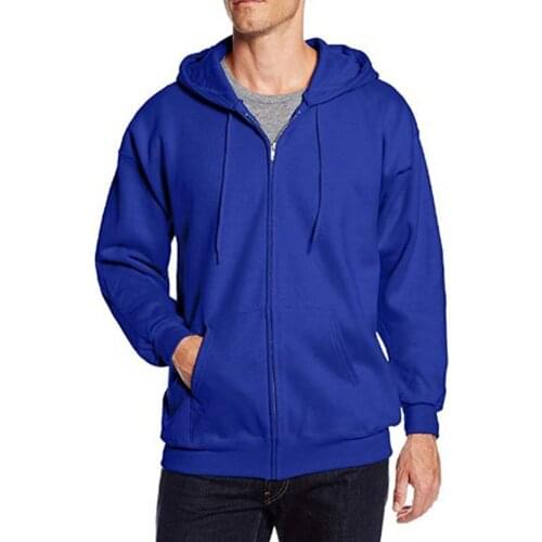 Hooded Cardigan Long Sleeve Men Jacket Drawstring Zipper Closure Cotton Blend 2021 Male Clothing Solid Color Casual Sweatshirt