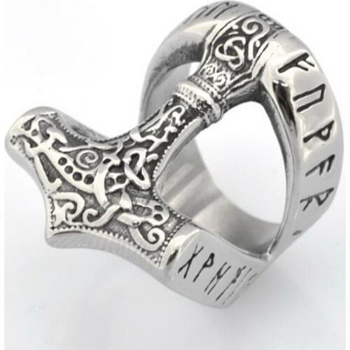 New Trendy Viking Tomahawk Letter Big Ring Mens Ring Metal Letter Mysterious Rune Pattern Ring Accessories Party Jewelry