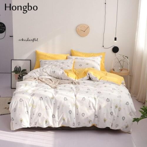 Hongbo Little Lion Printed Duvet Cover Set 100% Cotton Bedding Set White and Yellow Lion Bed Soft Bedclothes
