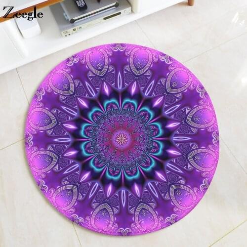 Zeegle Mandala Round Mat Flannel Bedroom Carpets Floor Mats Non-slip Chair Table Area Rug Yoga Mats Round Carpet For Living Room
