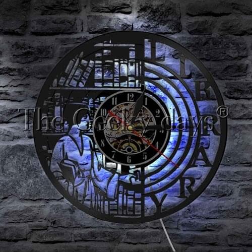 School Library Reading Books LED Wall Light Vinyl Record Wall Clock Modern Wall Lamp For Teacher Student Gift
