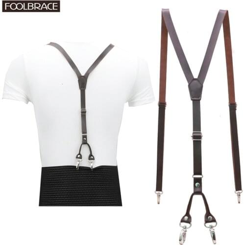 4 Clips Hook 2nd Level Genuine Leather Mens Suspenders 1.5cm Width Skinny Womens Pants With Adjustable Suspender