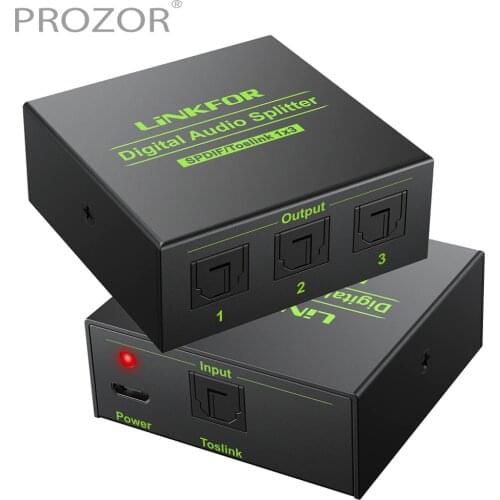 PROZOR Spdif Toslink Optical Digital Audio Splitter 3 Way For LPCM 2.0 DTS Dolby-AC3 1 input 3 Outputs For HDTV Power Amplifier