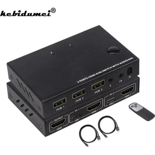 4K KVM Switch Splitter 2-Port HDMI-compatible USB For Shared Monitor Keyboard And Mouse Adaptive EDID/HDCP Printer Plug And Play