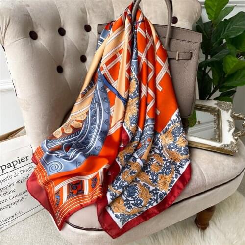 Vintage Printed Silk Shawl Satin Square Scarf For Women Hair Band Foulard Hijab Soft Neckerchief Female Head Wraps Bandana 2021