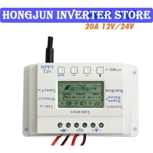 Hot selling PWM 12/24V 20A Photovoltaic Power Generation System Solar Battery Charging Street Light Controller T20