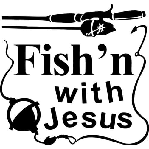 15.2CM*14.5CM Fishing With Jesus Christ Christian Car Sticker Vinyl Decal Decorate Sticker Accessories Black Sliver C8-0732