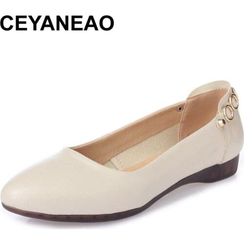 CEYANEAOGenuine Leather Women Flat Shoes Solid Slip On Casual Shoes Spring Summer Lady Slip On Comfortable Moccasins Women Casua