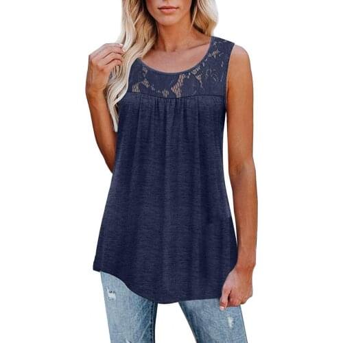 Women New Stylish Casual Long Vest Lace Solid Color Summer Sleeveless Pleated Top for Daily Street Wear