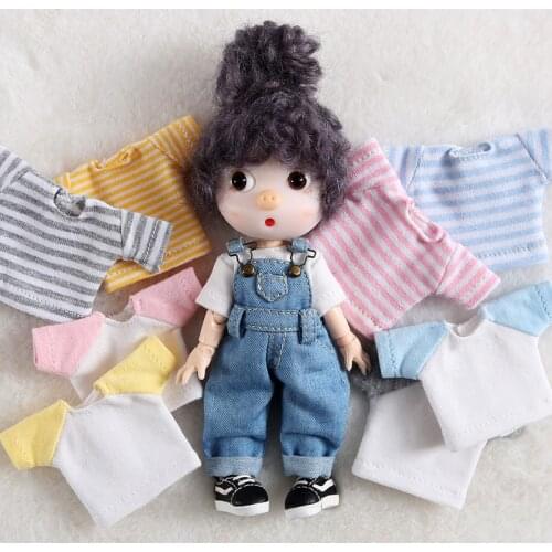 1pcs Cute ob11 Stripe T-shirt Short Pure Color Shirt for OB11 obitsu11 1/12 bjd Dolls Accessories Clothes for dolls