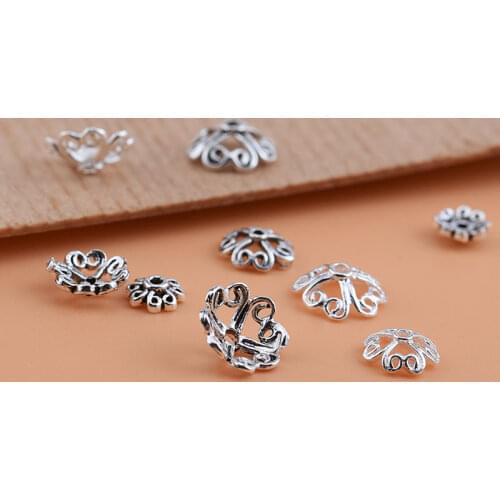 10pcsS925 sterling silver hollow four-leaf clover flower receptacle piece, handmade DIY beading material crystal accessories