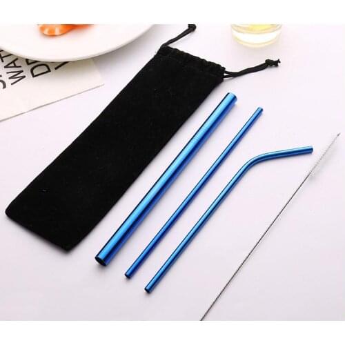 100set/lot Eco Friendly Reusable Straw 304 Stainless Steel Straw Metal Smoothies Drinking Straws Set with Brush & Bag SN525