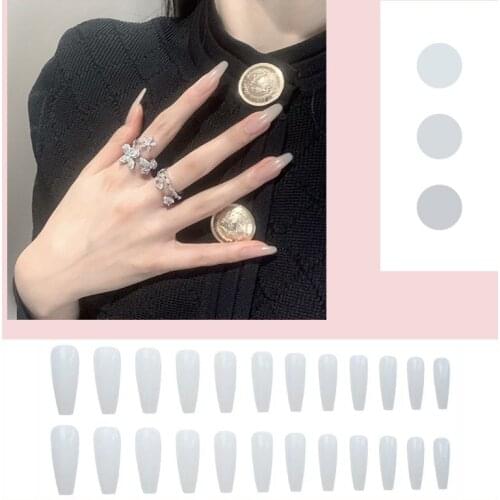 2021 24PCS Artificial Nails With Glue Milky White Pink Gradients Long Ballet Nail Stick Fake Nail Tips Full Cover Acrylic