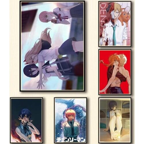 50 Designs Anime Chainsaw Man Whitepaper Poster Artwork Fancy Wall Sticker for Coffee House Bar 2