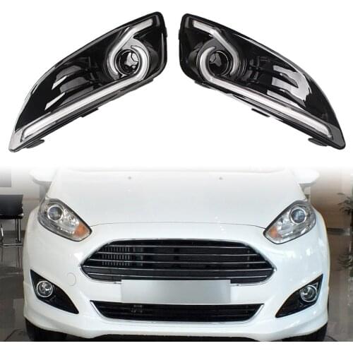 LED DRL Fog Light Daytime Driving Lamp Turn Signals Blinkers Kit For Ford Fiesta 2013-2015 Pair Car Accessories High-Brightness