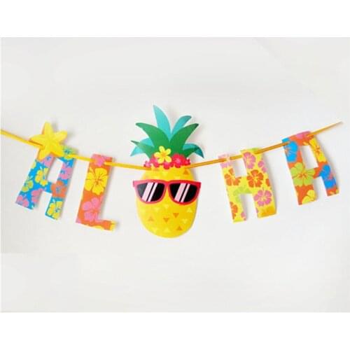 1pc Hawaii Beach Party Pineapple Paper Banner Bachelorette Party Home Decorations Party Decorations Happy Birthday DIY Deco