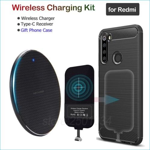 Wireless Charging for Xiaomi Redmi Note 7 Pro 8 9 9S 8T Redmi 8 8A K20 K30 Pro Qi Wireless Charger+USB Type C Receiver Gift Case