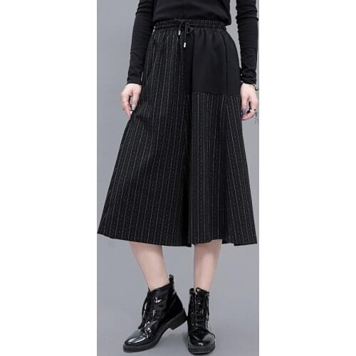 Large vertical stripe hanging down wide leg trousers street fashion casual trousers skirt tight waist personality stitching with