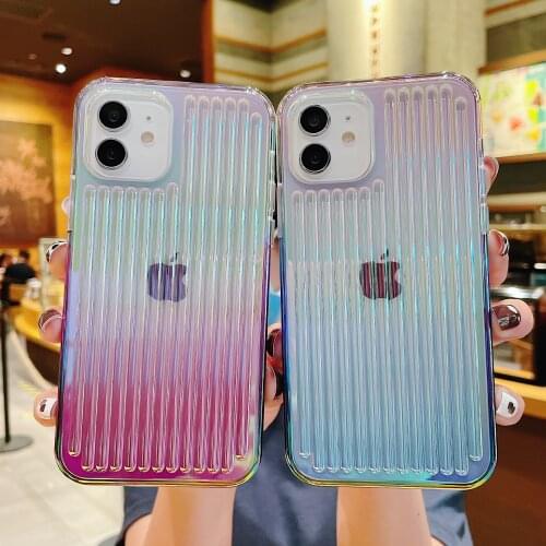 Laser Gradient Colorful Phone Case For iPhone 11 12 11 Pro Max XR XS Max X 7 8 Plus 12 Pro Hard PC Transparent Stripe Cover