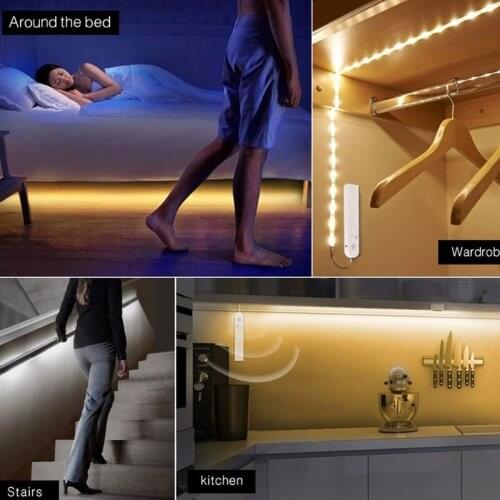 Motion Sensor LED Lights For Kitchen LED Under Cabinet Light Bedside Stairs Wardrobe Night Security Lamp Battery Power Lamp