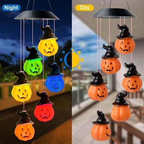 Halloween Pumpkin Wind Chimes Solar Wind Chimes Solar Wind Chimes Colorful Garden Decoration Halloween Decorative Lights JU0225