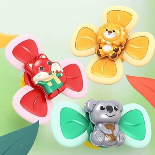 3pcs Set Baby Bath Toy Suction Cup Spinning Top Toy Animal Flower Creative Educational Newborn Infants Rattle Accessory Gifts