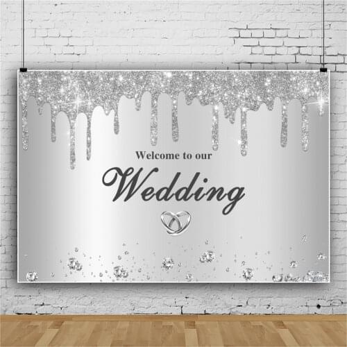 Laeacco Silver Glitters Star Welcome to Wedding Photography Backdrops Polka Dots Tassel Background Poster Photocall Photo Studio