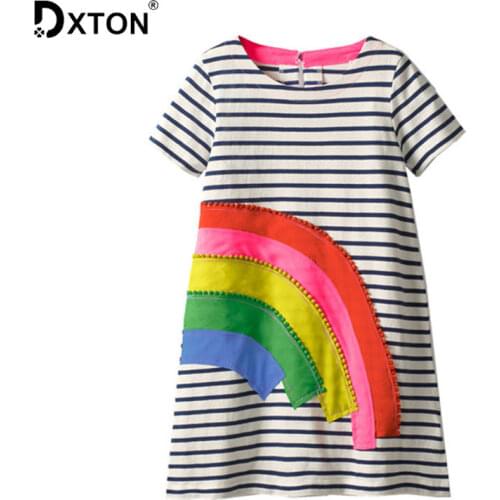 Dxton Girl Summer Clothing Rainbow Girl Dress Sequined 2019 Kids Dress for Girls Cartoon Children Vestidos Stripe Girls Dresses