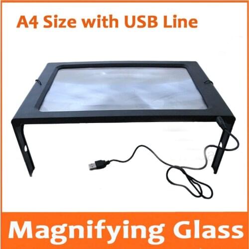 A4 Size USB LED Desk Type Reading Loupe Magnifying Glass Illuminated Magnifier with Lamps Lights for Old People Table Magnifier