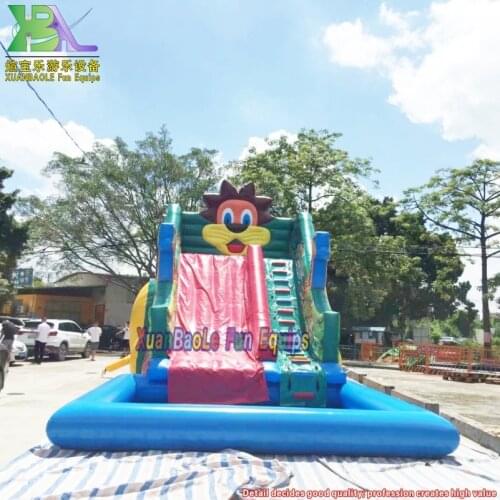 Commercial Animals Theme Inflatable Ground Water Park Equips Bouncy Water Slide With Big Swimming Pool