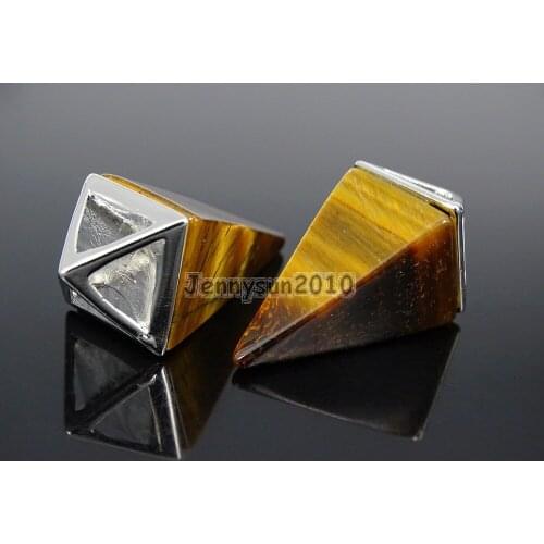 Natural Tigers Eye Gems Stones Pyramid Pointed Healing Reiki Chakra Silver Pendant Beads Necklace Jewelry 5Pcs/Pack
