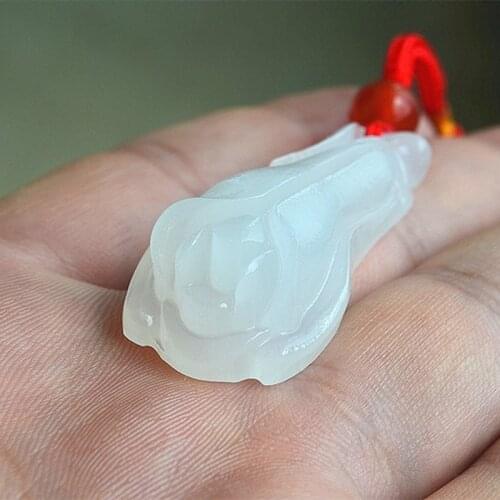 Natural Afghan White Jade Hand Carved Magnolia Pendant Fashion Jewelry Mens and Womens Flower Necklace