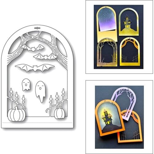 2020 New Halloween Layered Door Metal Cutting Dies For DIY Cut Paper Craft Making Pumpkin Ghost and Bat Card Album Scrapbooking