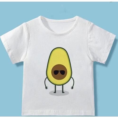 New Arrival Avocado Cartoon Character Print Kids T Shirt Funny Kawaii Girls T-shirt White Round Neck Short Sleeves Boys Tshirt