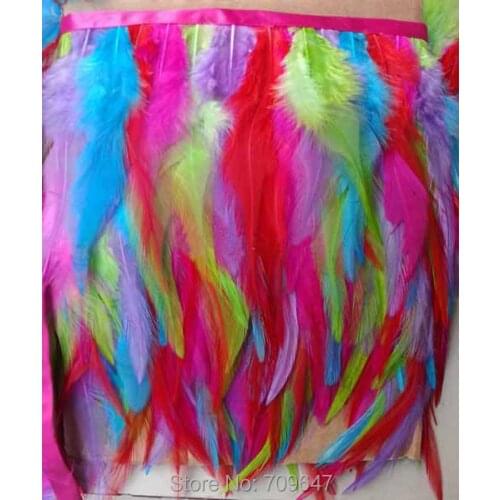 Feather Lace!10YARDS/LOT!12-16CM Height Colourful Hackle Feather Fringe for Crafts/Costume/Sewing!Rooster Feather Trimming
