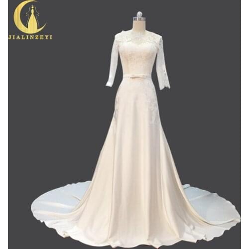 Rhine Real Sample Sexy Half Sleeves Lace Satin Mermaid Bridal Wedding Gown wedding dresses
